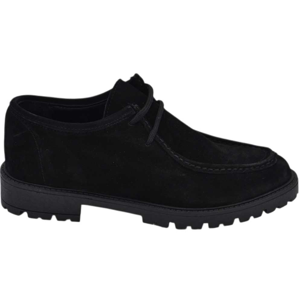 Scarpe uomo stringate ingegniere vera pelle camoscio nero spazzolato suola alta zigrinata made in italy