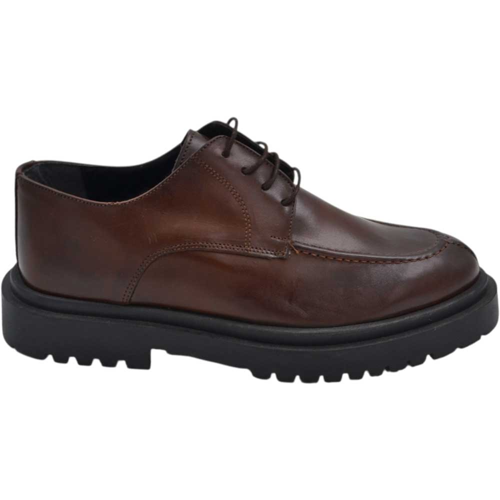 Scarpe uomo stringate ingegniere vera pelle cuoio spazzolato suola alta zigrinata made in italy