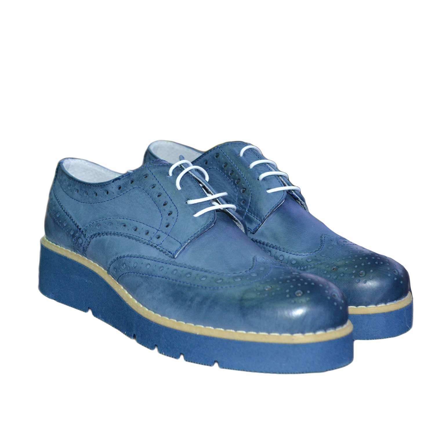 SCARPE DONNA FRANCESINE OXFORD BLU VERA PELLE MADE IN ITALY.