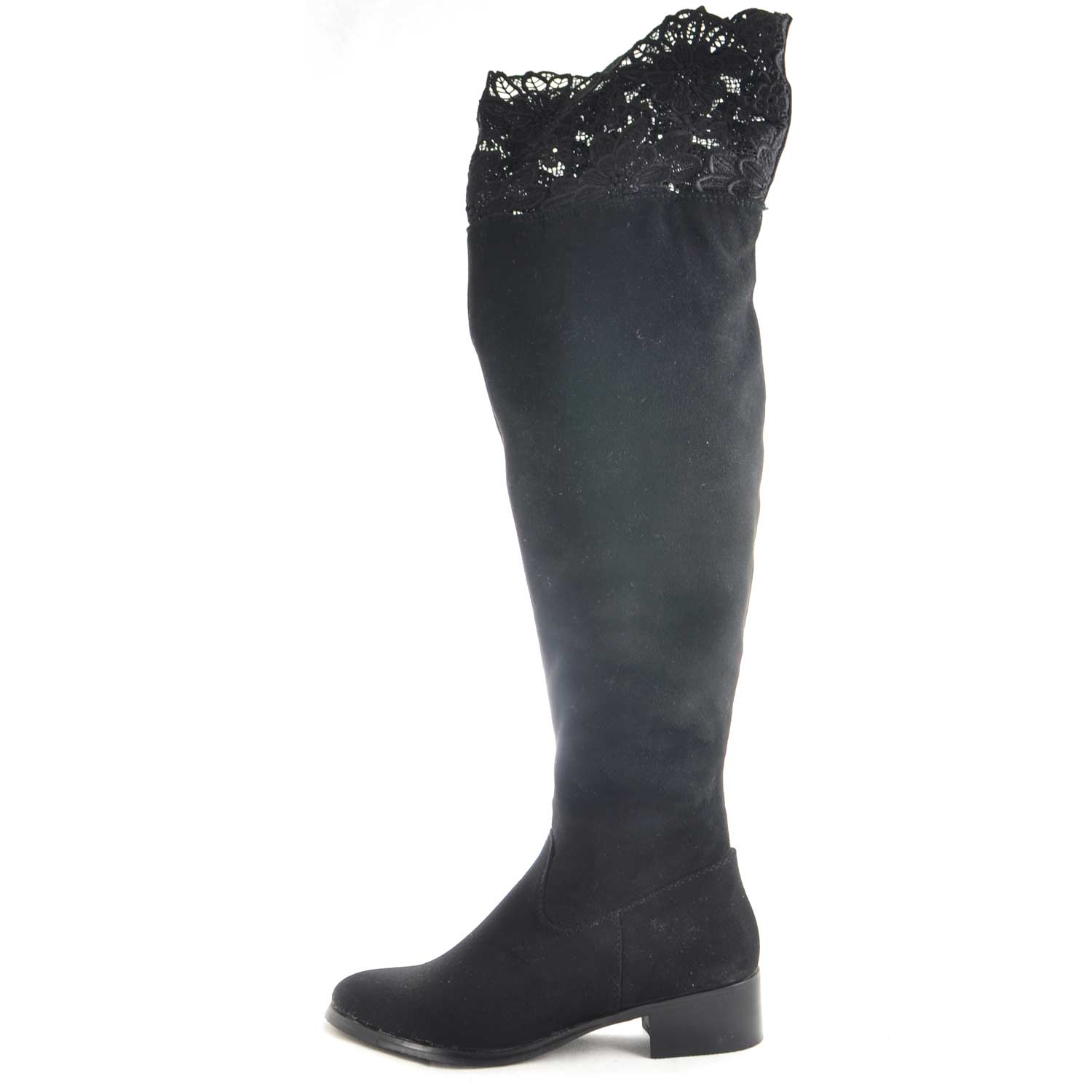 stivali alti donna in camoscio nero sopra ginocchio con ricamo finale senza  tacco con zip donna stivali Malu Shoes | MaluShoes