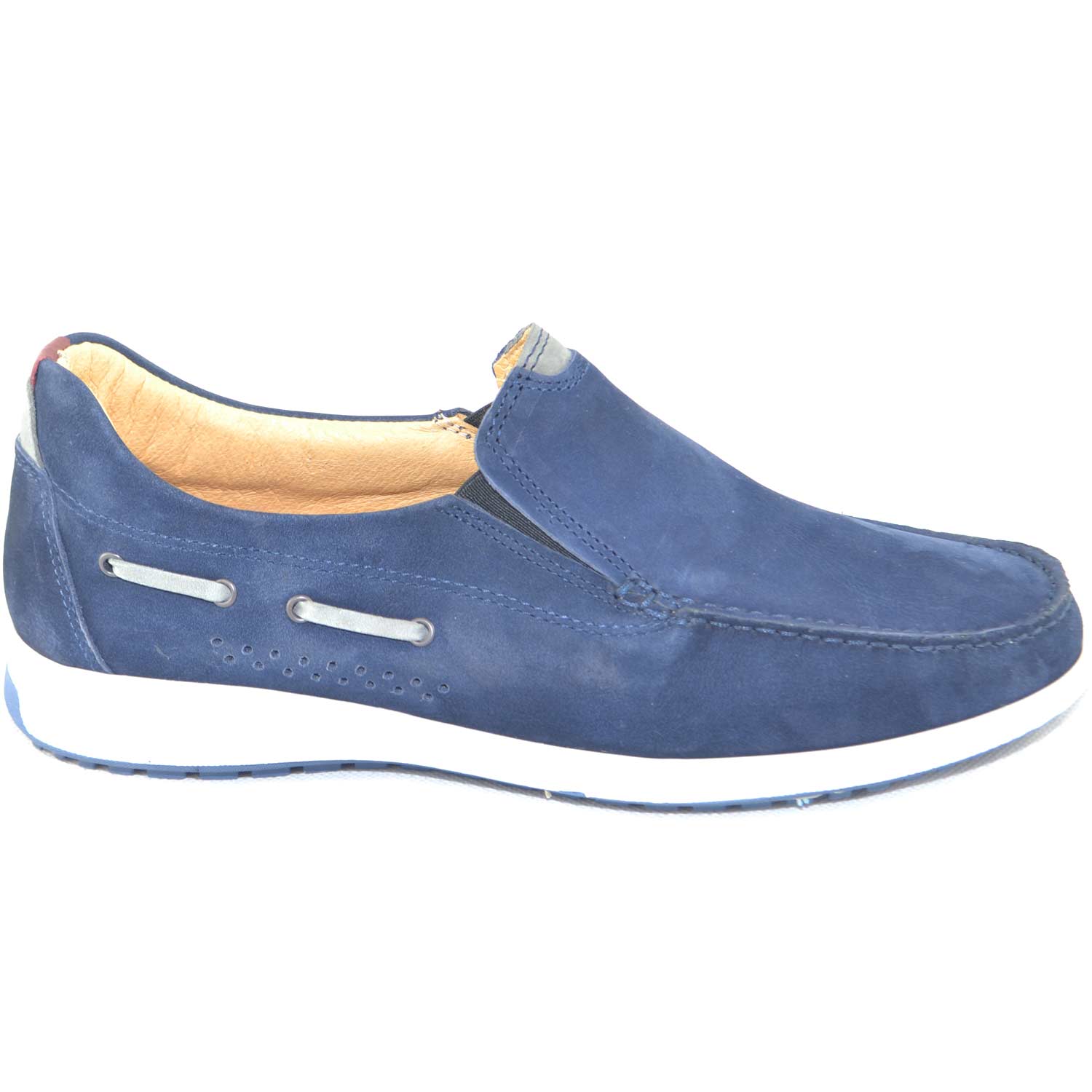 Scarpe uomo man casual made in italy mocassino interland comfort in vera pelle di nabuk blu fondo antiscivolo