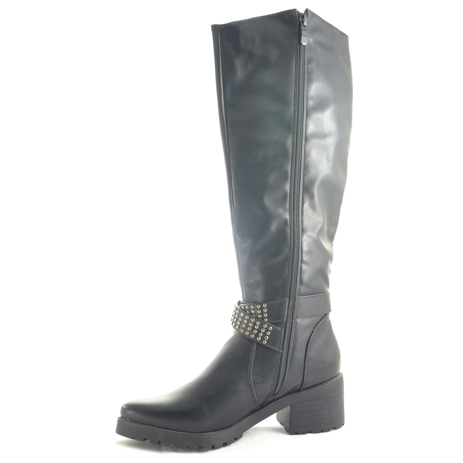 Stivali Donna Alto In Camoscio Nero Al Ginocchio Tacco Largo Stringato - Foto 2