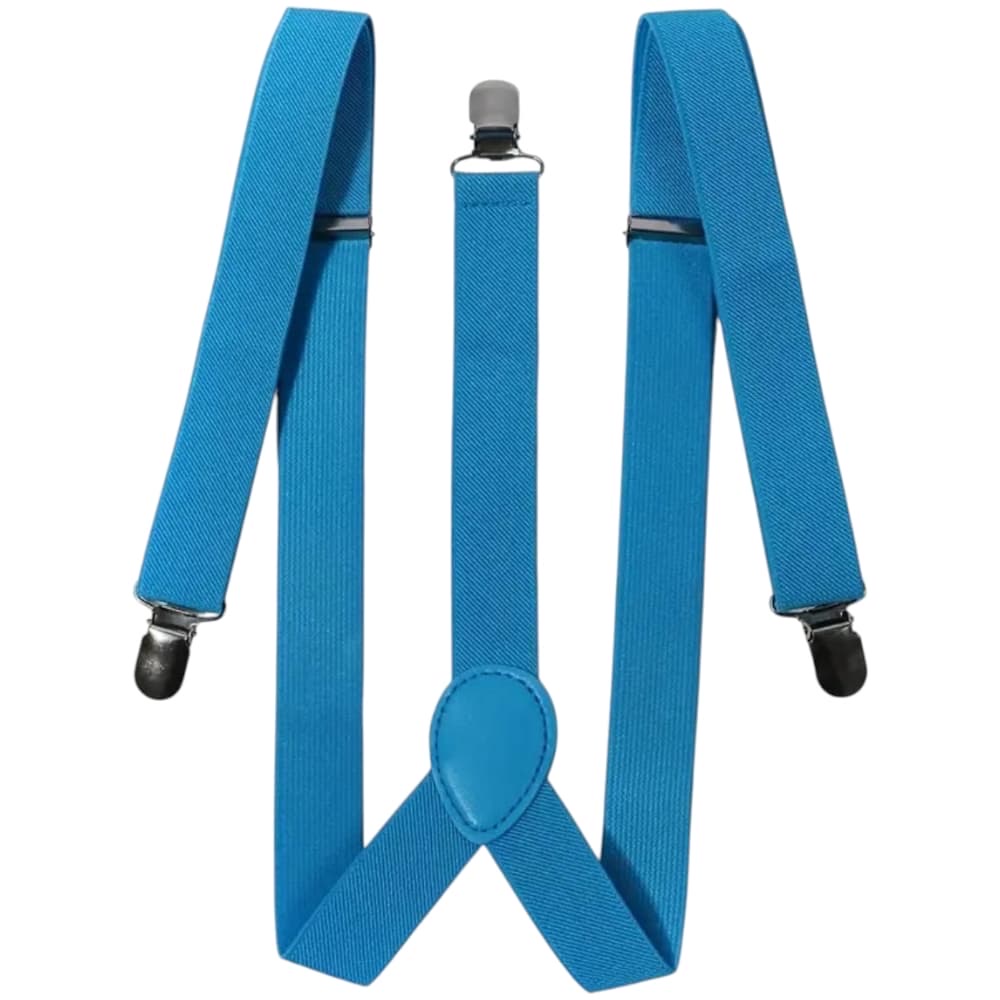 BRETELLE DA UOMO REGOLABILI AZZURRO CON CLIP IN METALLO FORMA A X EXTRA FORTE MODA 