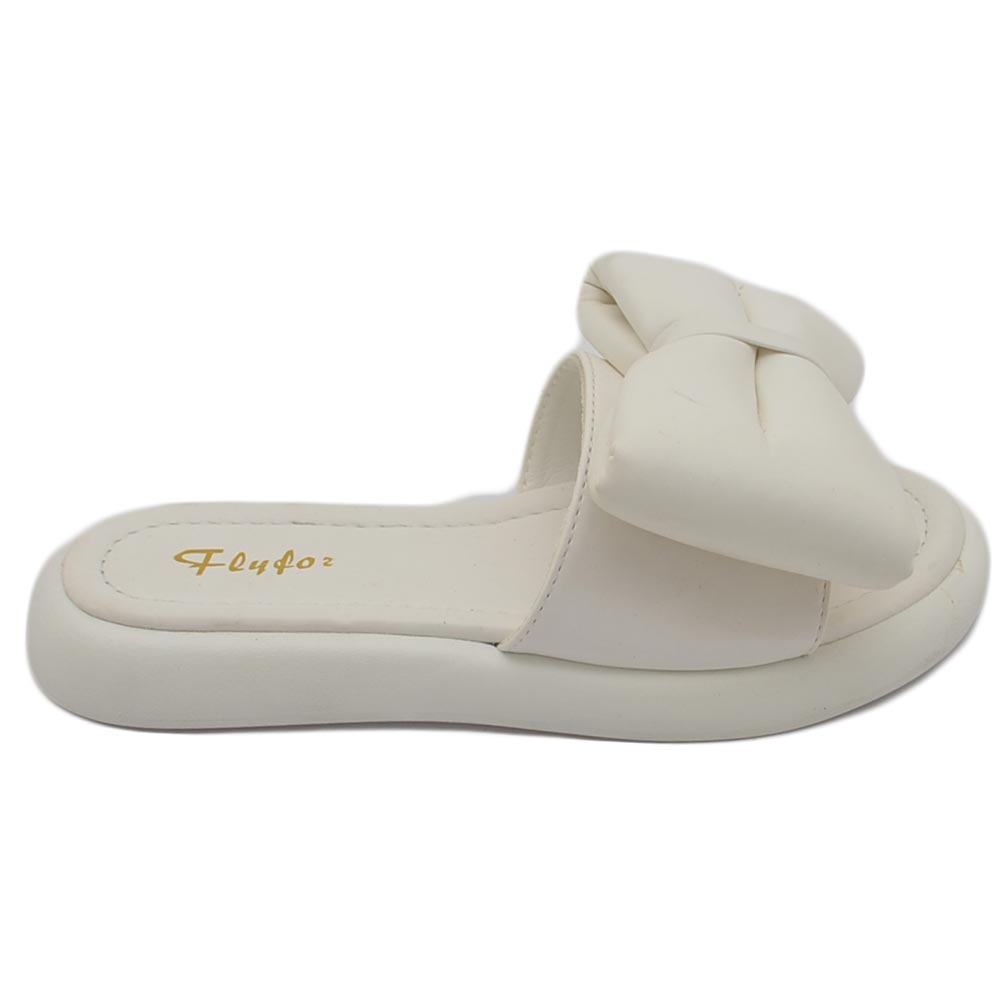 PANTOFOLA DONNA PLATFORM IN GOMMA ANTISCIVOLO BIANCO CON FIOCCO SPORGENTE COMFORT RELAX ESTIVE .