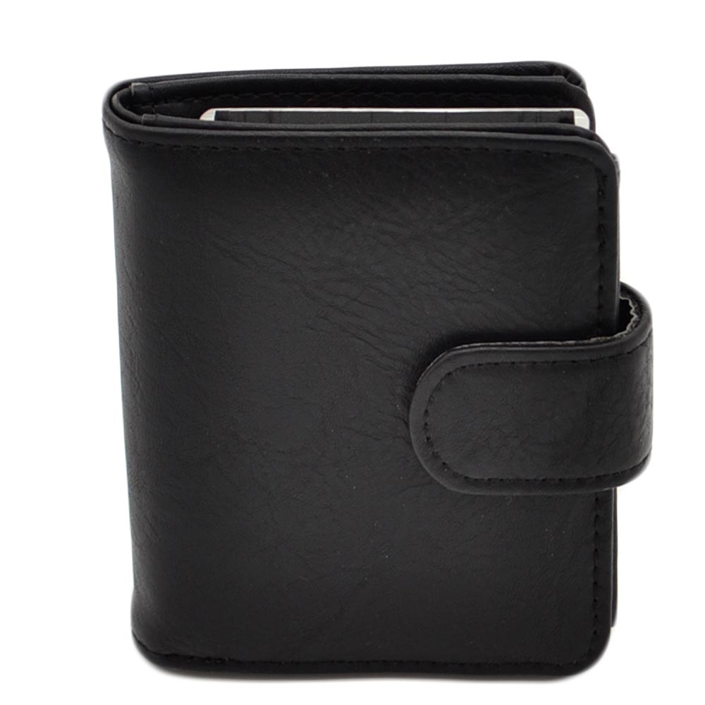 Portafoglio Wallet uomo in vera pelle nero portacarte pocket con molla e salvacarta con gancio contanti chiusura clip.