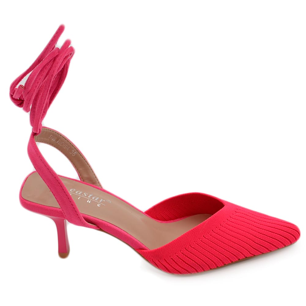 Scarpe decollete mules donna elegante punta in calzino fucsia tacco a spillo 8 cerimonia con allacciatura schiava.