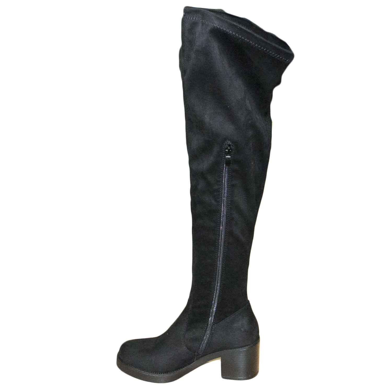 Stivale alto camoscio nero ginocchio tacco comfort moda donna stivali Malu  Shoes | MaluShoes