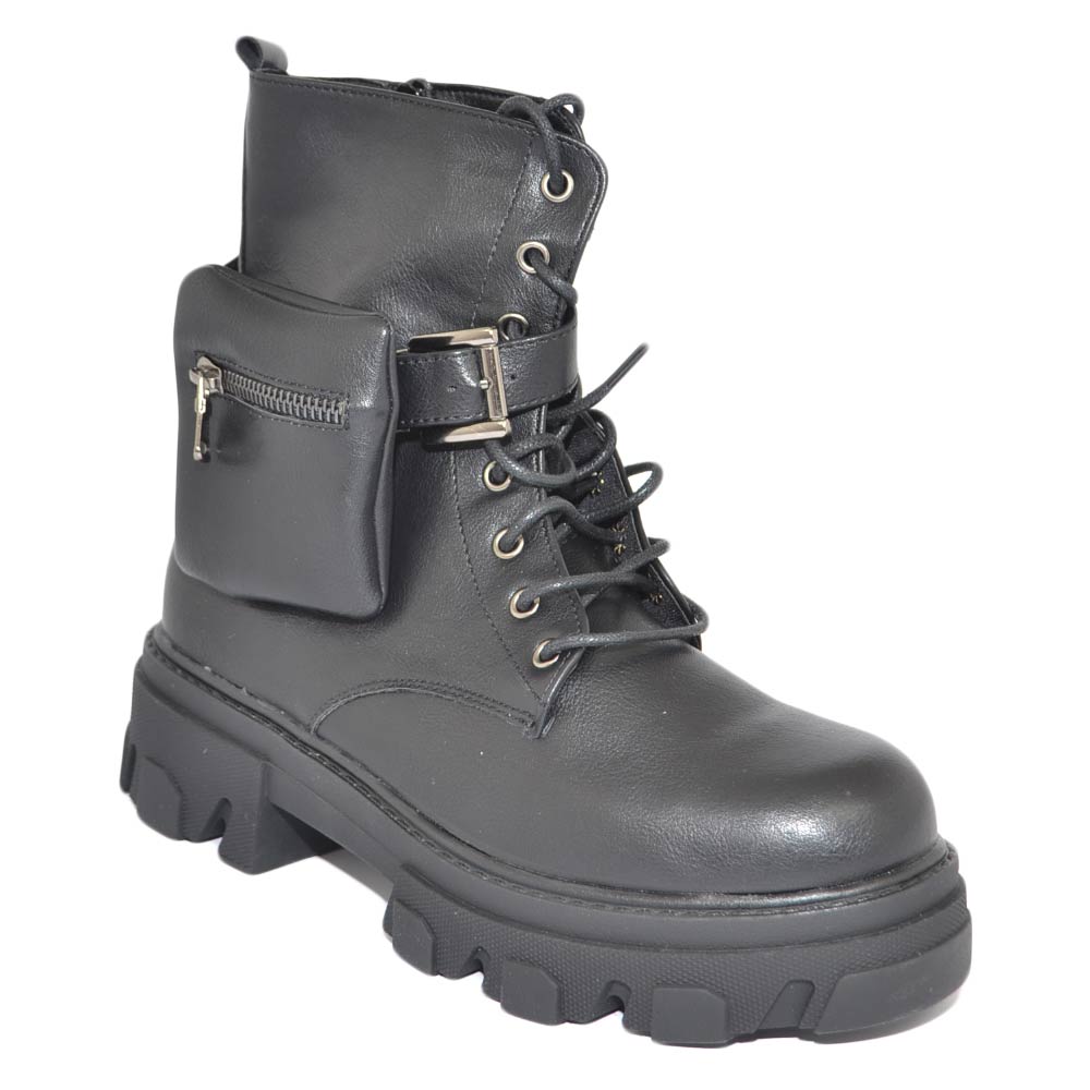 Stivaletti Donna Platform Chelsea Boots Combat Nero In Ecopelle Opaca Fondo Alto Zip Elastico Laterale Moda Tendenza - 4