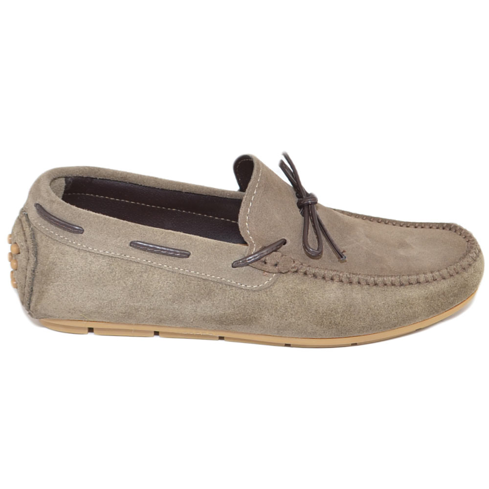 Mocassino car shoes uomo beige nappine marrone vera pelle scamosciata made in italy fondo antiscivolo moda estiva